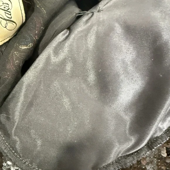 Donnatella Black Sequin Beaded Collar Long Sleeve Silk Blouse‎ Top Women's Sz L* - Picture 11 of 12